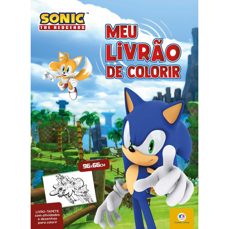 Livro de colorir "Meu Livrão de Colorir | Sonic" com capa azul e personagens Sonic. — Plenitude