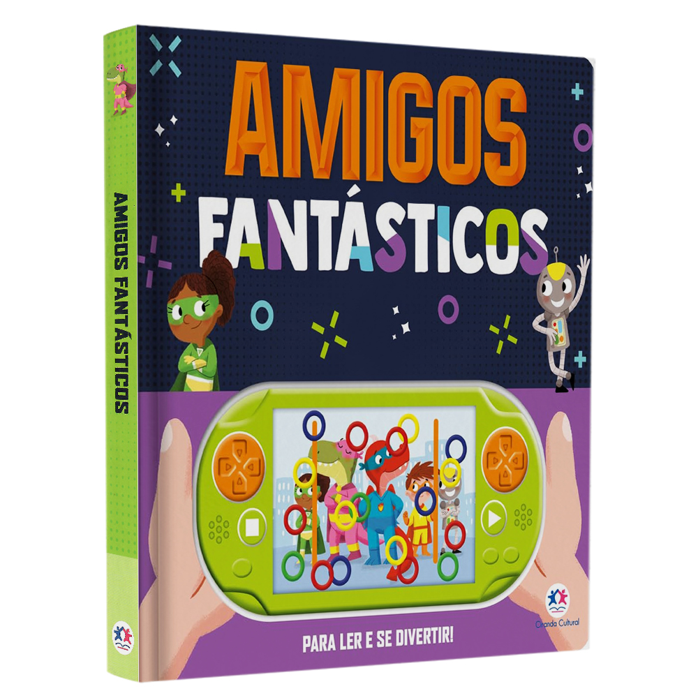 Livro infantil "Amigos Fantásticos Para Ler e Se Divertir" com capa dura azul e ilustração de personagens. — Plenitude