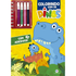 Livro Colorindo Com os Dinos | Com Adesivos, capa amarela com dinossauros e canetinhas. — Plenitude