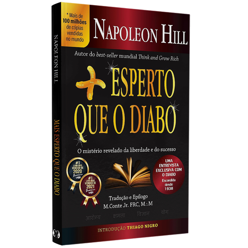 Livro Mais Esperto que o Diabo de Napoleon Hill, capa preta e vermelha com detalhes dourados. — Plenitude
