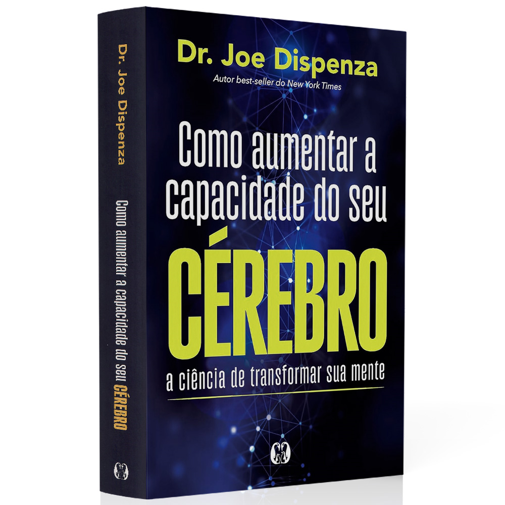 Livro Como Aumentar a Capacidade do Seu Cérebro de Dr. Joe Dispenza, capa azul com letras brancas e verdes. — Plenitude