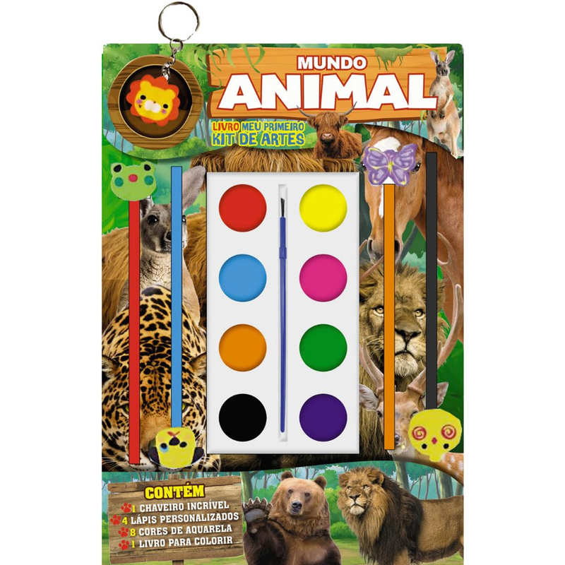Livro Meu Primeiro Kit de Artes Mundo Animal, kit de pintura com animais e acessórios. — Plenitude