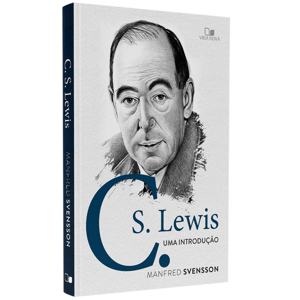 Capa do livro C. S. Lewis Uma Introdução, de Manfred Svensson, com um desenho em preto e branco de C. S. Lewis. — Plenitude