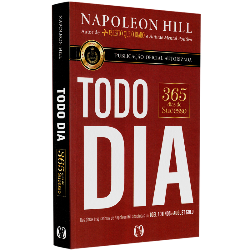 Livro Napoleon Hill Todo Dia, capa vermelha com letras brancas e douradas. — Plenitude