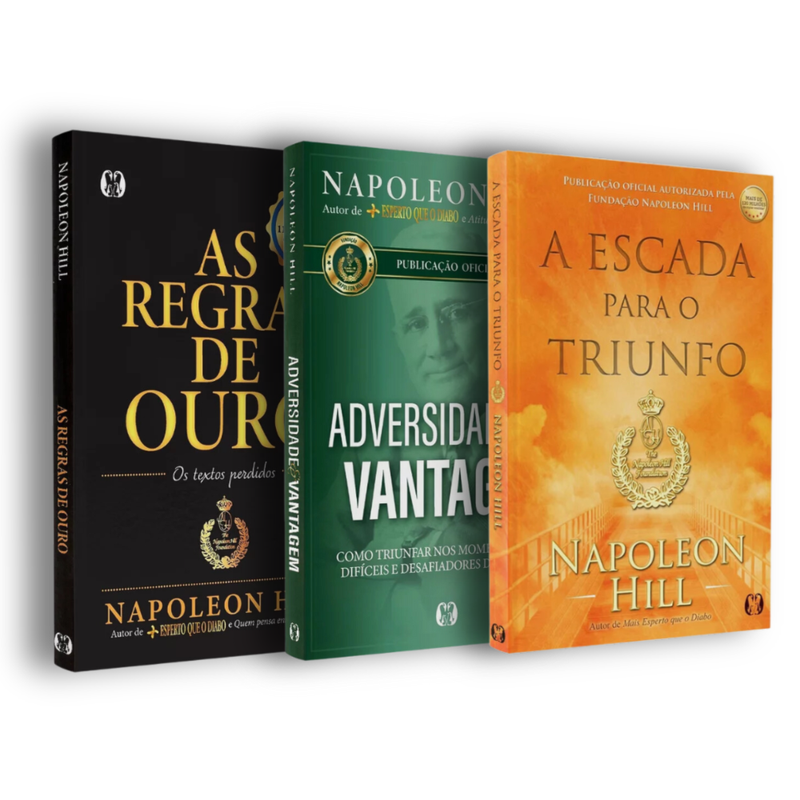Kit com 3 livros de Napoleon Hill: As Regras de Ouro, Adversidade Vantagem e A Escada para o Triunfo. — Plenitude