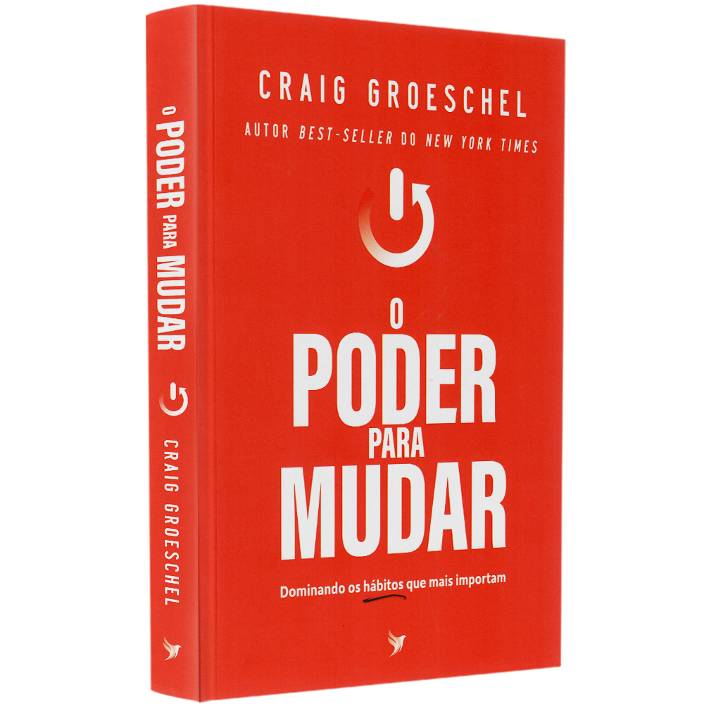 Livro O Poder Para Mudar, por Craig Groeschel, capa vermelha com símbolo de ligar/desligar. — Plenitude