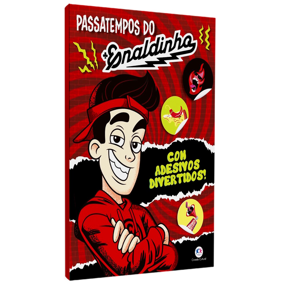 Livro Adesivos Enaldinho - Passatempos do Enaldinho, capa vermelha com personagem Enaldinho. — Plenitude