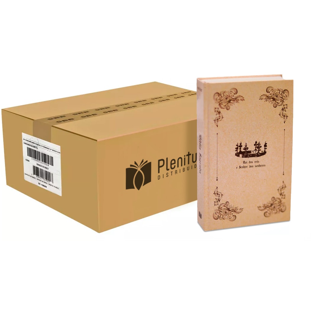Caixa com 32 Bíblias Capa Dura NVI Coroa, caixa de papelão e uma bíblia bege com coroa. — Plenitude