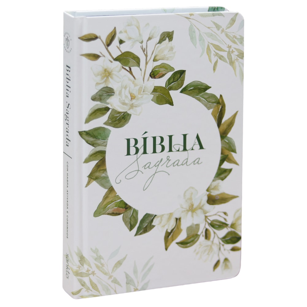 Bíblia Sagrada 860, ARC, Letra Normal, com Harpa Avivada e Corinhos, capa branca com guirlanda floral. — Plenitude