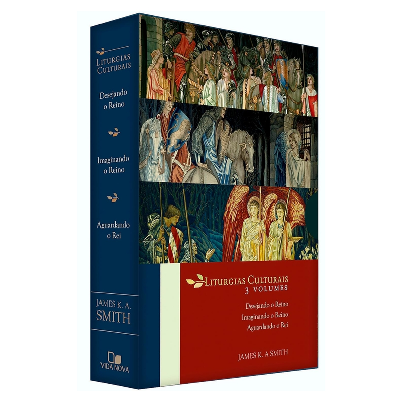 Box de livros Liturgias Culturais, 3 volumes, capa dura azul e vermelha com ilustrações. — Plenitude