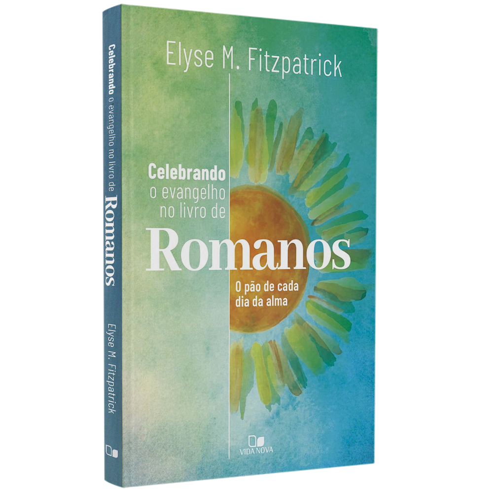 Livro Celebrando o Evangelho no Livro de Romanos, capa azul e verde com um sol amarelo. — Plenitude