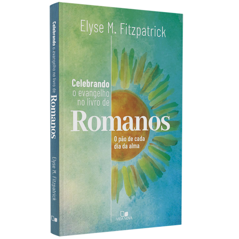 Livro Celebrando o Evangelho no Livro de Romanos, capa azul e verde com um sol amarelo. — Plenitude