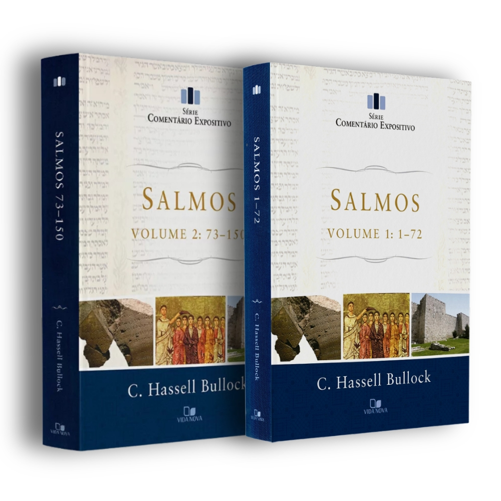 Box Coleção Salmos Comentário Expositivo de C. Hassell Bullock, dois livros de capa azul e branca. — Plenitude
