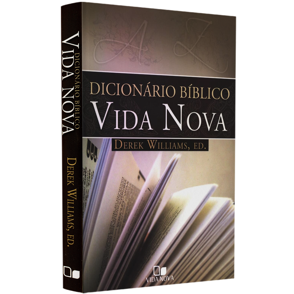 Dicionário Bíblico Vida Nova | Derek Williams | Capa marrom com letras A-Z e páginas de livro abertas | — Plenitude