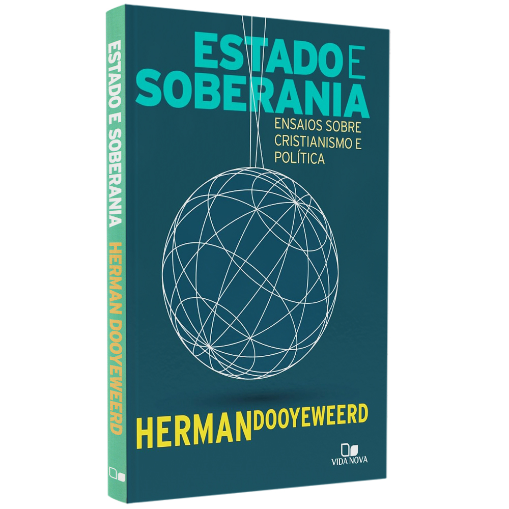 Livro Estado e Soberania, de Herman Dooyeweerd, capa azul-petróleo com globo terrestre em linha branca. — Plenitude