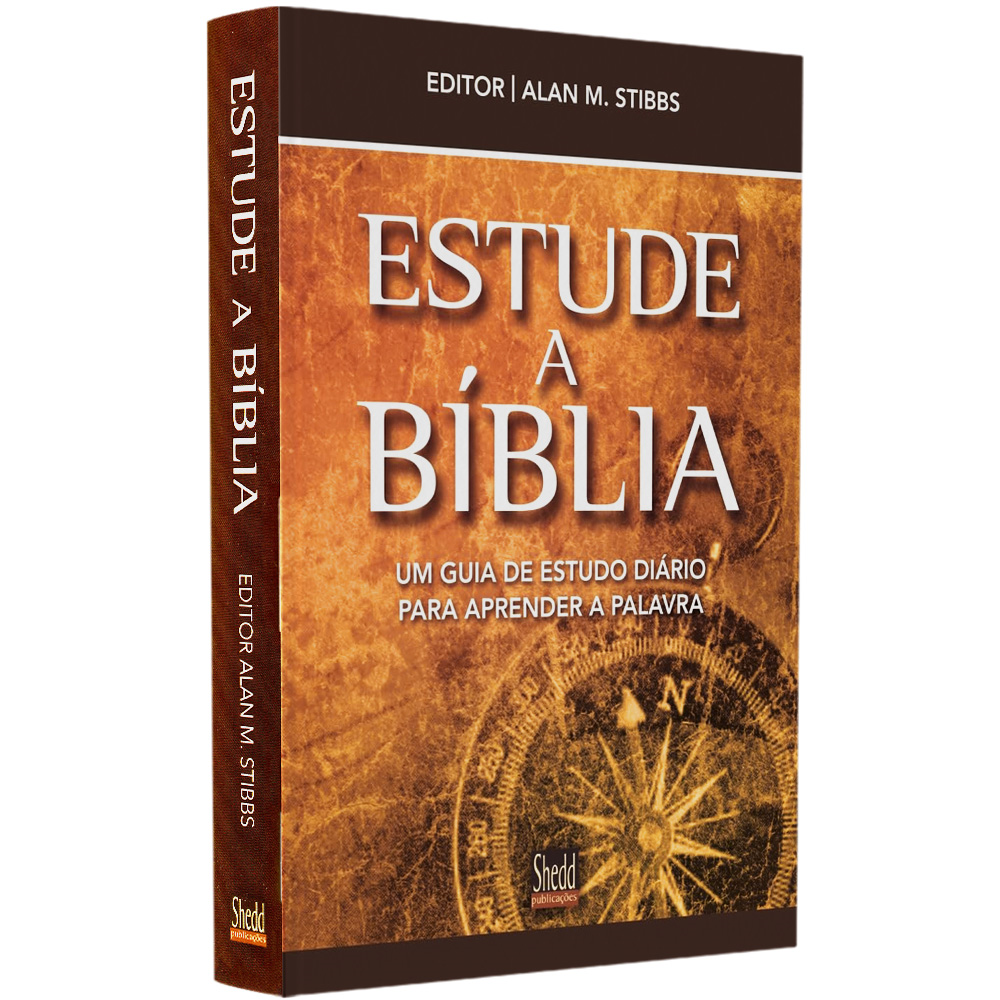Livro Estude a Bíblia, de Alan M. Stibbs, capa marrom com bússola e texto. — Plenitude