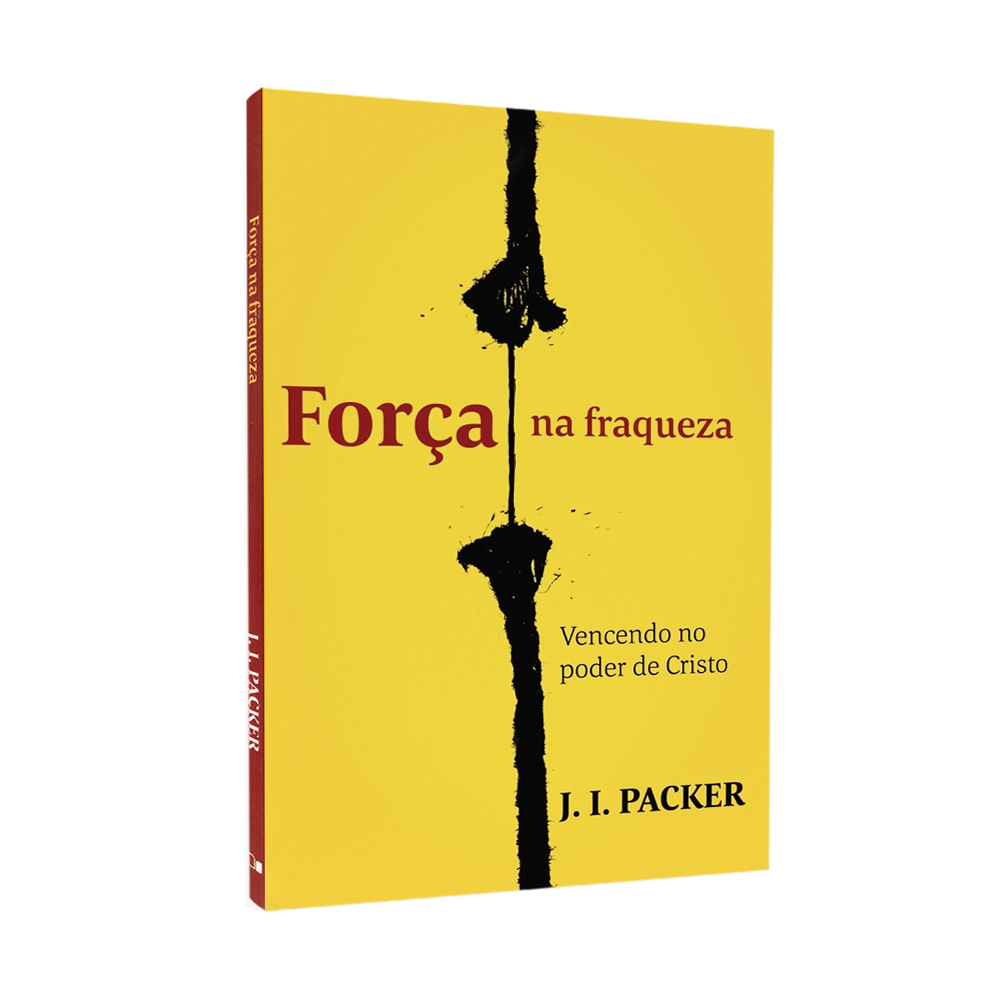 Livro Força na Fraqueza, capa amarela com título em preto e detalhes de correntes. — Plenitude