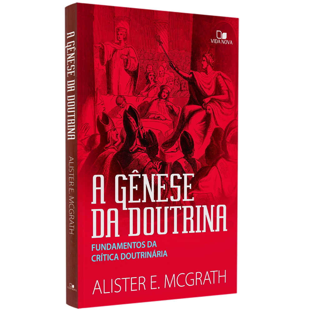 Livro A Gênese da Doutrina, Alister Mcgrath, capa dura vermelha com ilustração antiga. — Plenitude