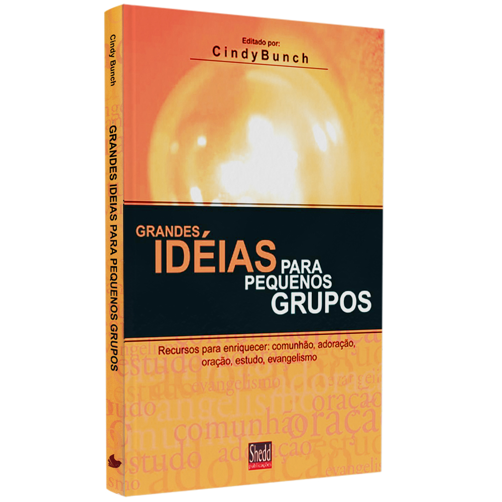 Livro Grandes Idéias Para Pequenos Grupos, capa laranja com título em destaque e detalhes em branco. — Plenitude