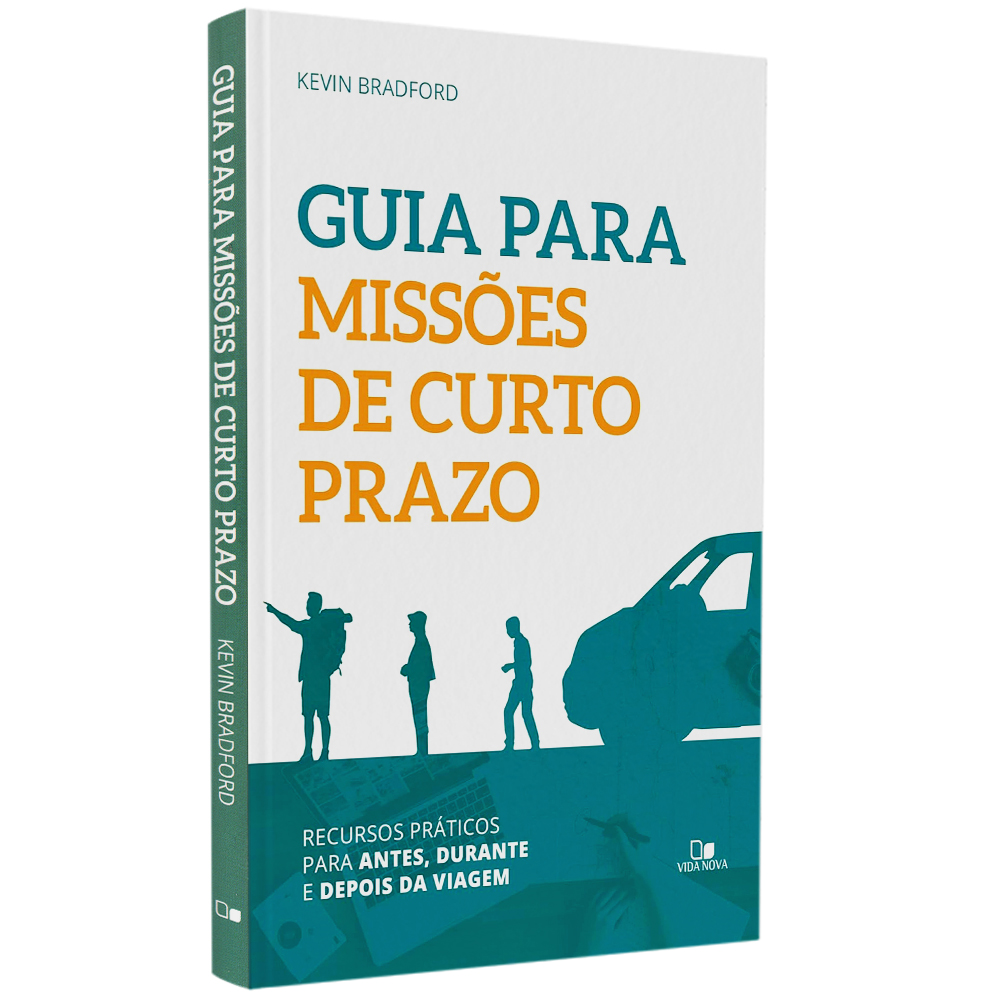 Livro Guia Para Missões de Curto Prazo, Kevin Bradford, capa dura branca com ilustrações em laranja. — Plenitude