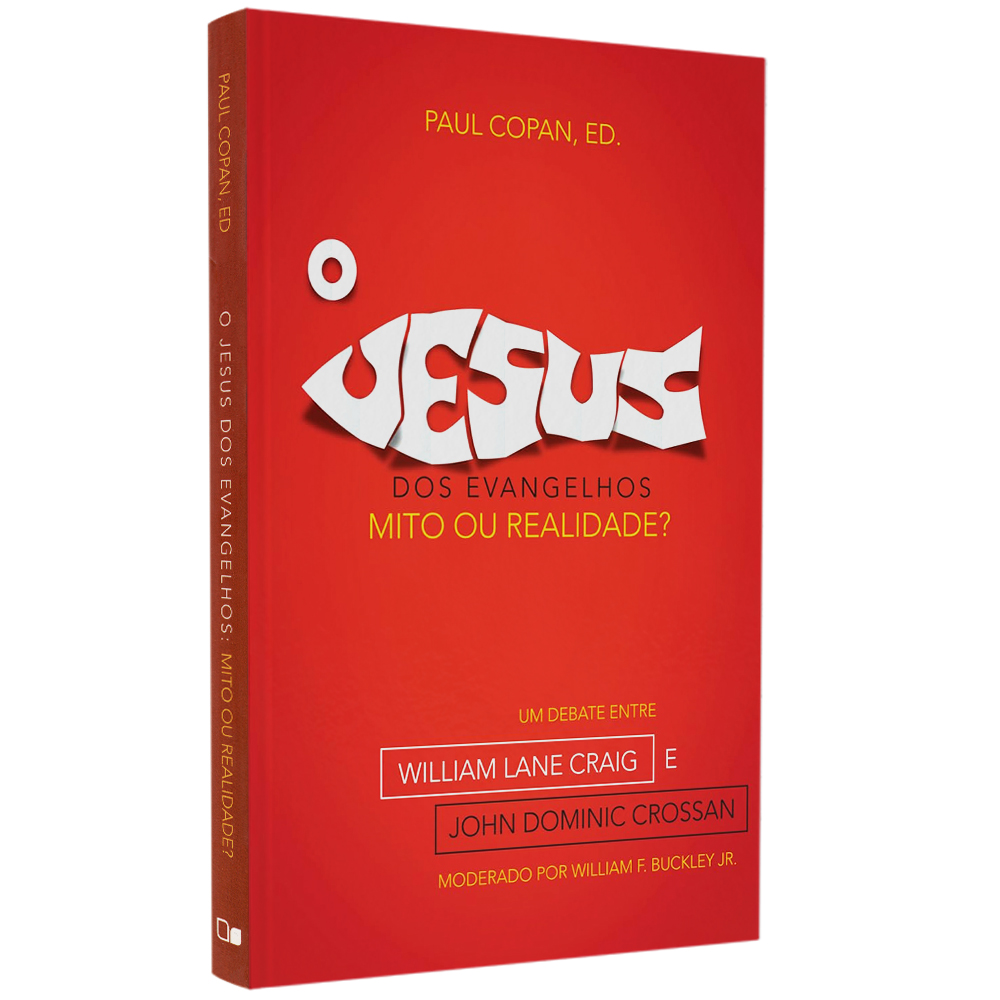 Capa do livro O Jesus dos Evangelhos: Mito ou Realidade? de Paul Copan, com peixe estilizado em fundo vermelho. — Plenitude