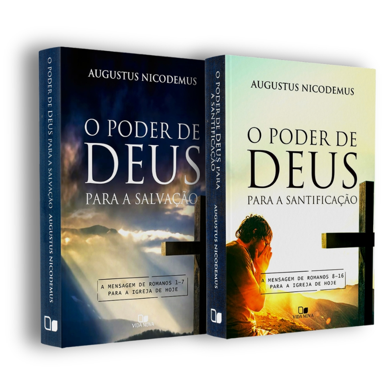Kit com 2 livros O Poder de Deus, de Augustus Nicodemus, capas duras com paisagens e cruzes. — Plenitude