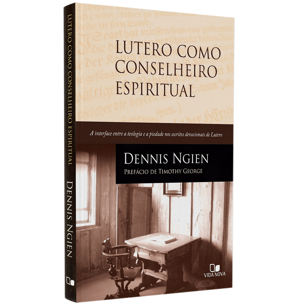 Capa do livro Lutero Como Conselheiro Espiritual, com foto de mesa e cadeira antigas. — Plenitude