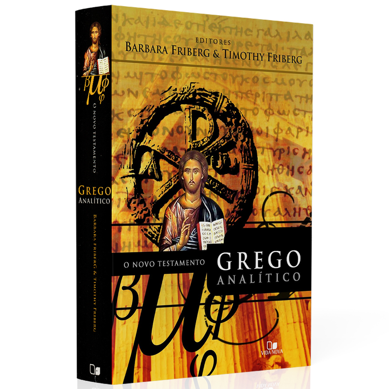 Livro O Novo Testamento Grego Analítico de Barbara e Timothy Friberg, capa preta com ícone religioso. — Plenitude