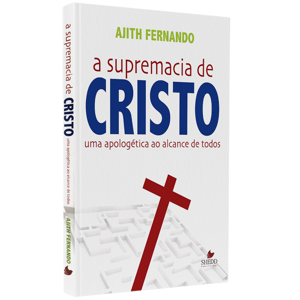 Livro "A Supremacia de Cristo" de Ajith Fernando, capa branca com labirinto e cruz vermelha. — Plenitude