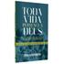 Capa de livro "Toda Vida Pertence a Deus" de Erkki Koskenniemi, em tons de azul e amarelo com detalhes de estátuas. — Plenitude