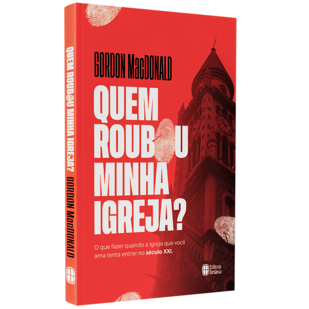 Livro Quem Roubou a Minha Igreja?, capa laranja com igreja e digitais. — Plenitude
