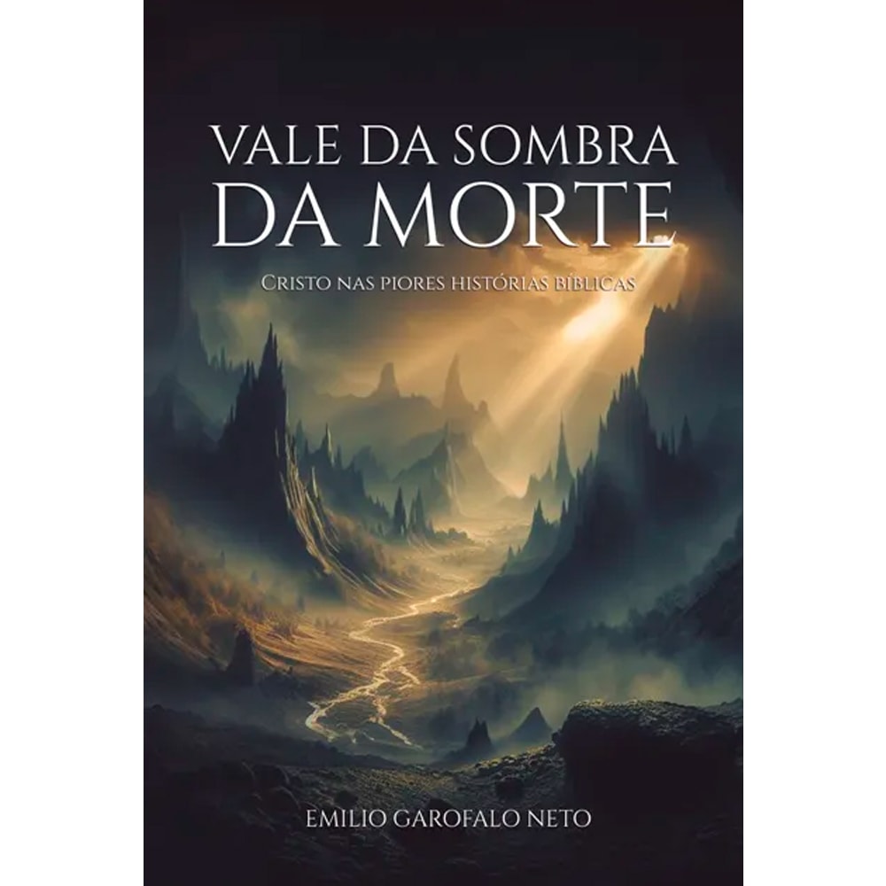 Livro Vale da Sombra da Morte, capa escura com vale iluminado por raios de luz. — Plenitude