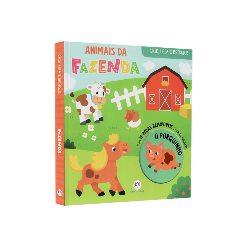 Livro Animais da Fazenda, Ciranda Cultural, capa dura colorida com animais e peças removíveis. — Plenitude