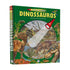 Livro infantil "Dinossauros" com capa dura verde e ilustração de dinossauros, com uma lanterna vermelha. — Plenitude