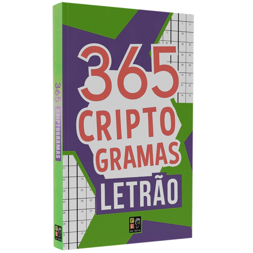 Livro de passatempos 365 Criptogramas Letrão, capa verde e roxa com título em vermelho e branco. — Plenitude
