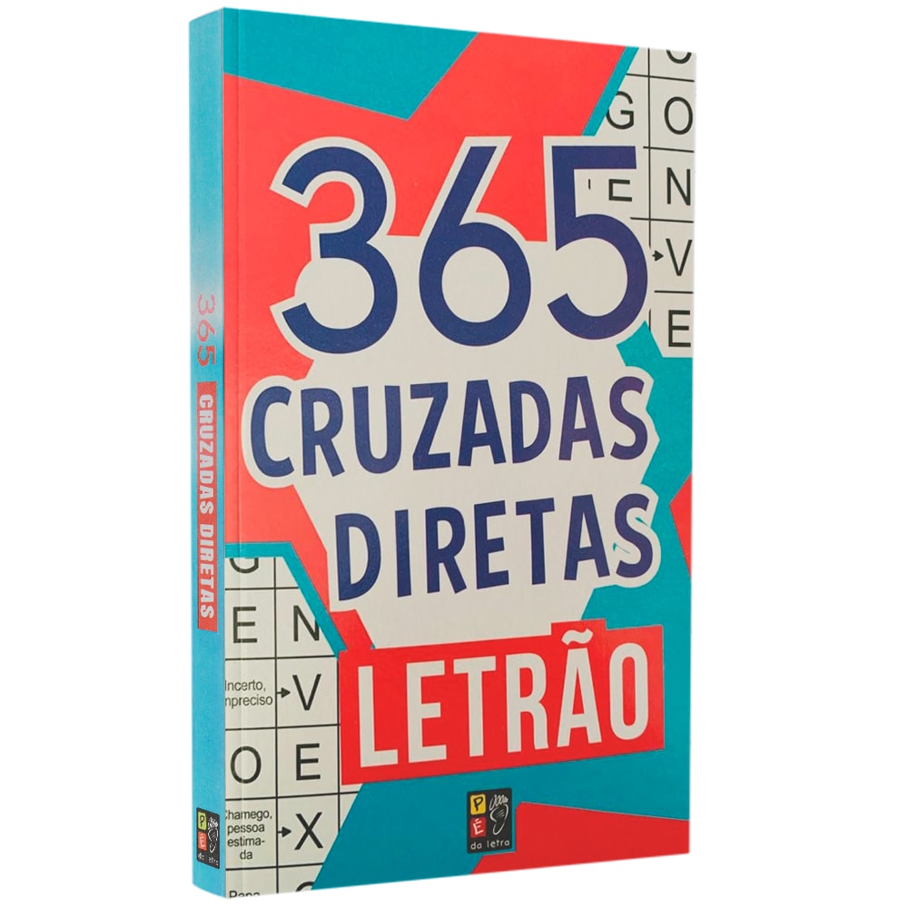 Livro de passatempos 365 Cruzadas Diretas Letrão, capa azul e laranja com título em azul e vermelho. — Plenitude