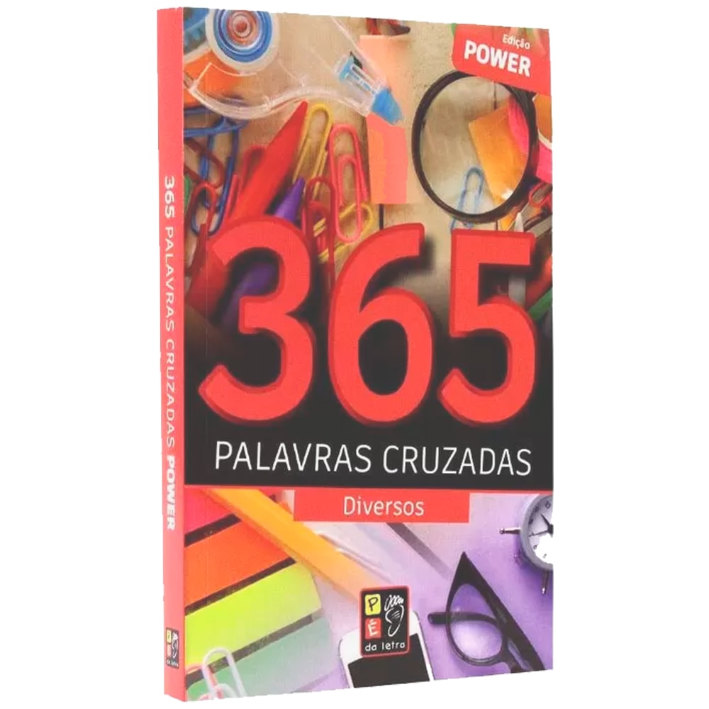 Livro 365 Palavras Cruzadas Diversos Edição Power, capa colorida com objetos de escritório. — Plenitude