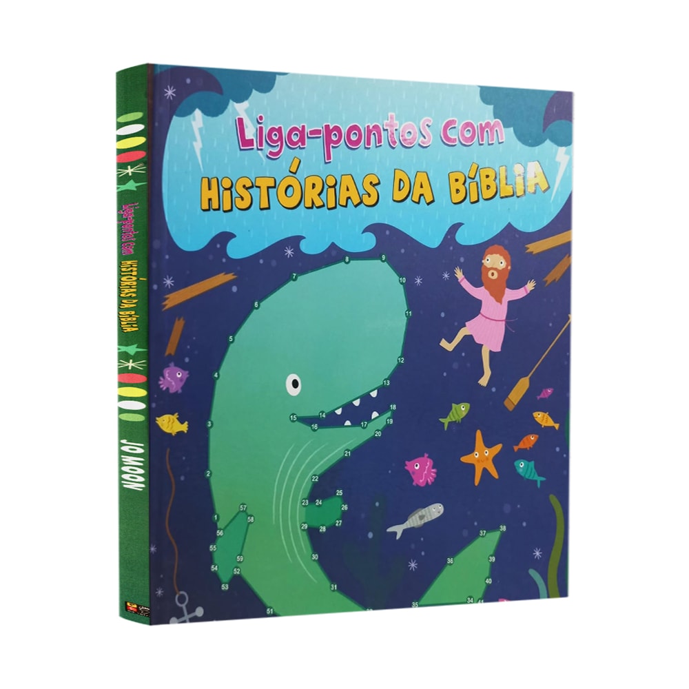 Livro Liga Pontos Com Histórias Bíblicas, capa dura colorida com Jonas e a baleia. — Plenitude