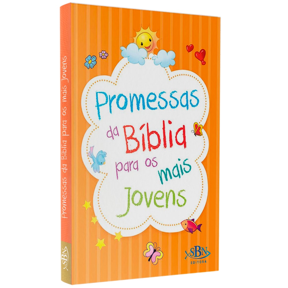 Livro "Promessas da Bíblia Para os Mais Jovens" da SBN Editora, capa laranja com ilustrações infantis. — Plenitude
