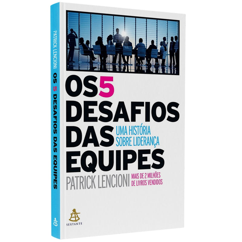 Livro Os 5 Desafios das Equipes, de Patrick Lencioni, capa branca com imagem de pessoas em reunião. — Plenitude
