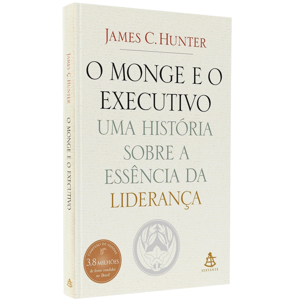 Livro O Monge e o Executivo, capa branca com título em preto e dourado. — Plenitude