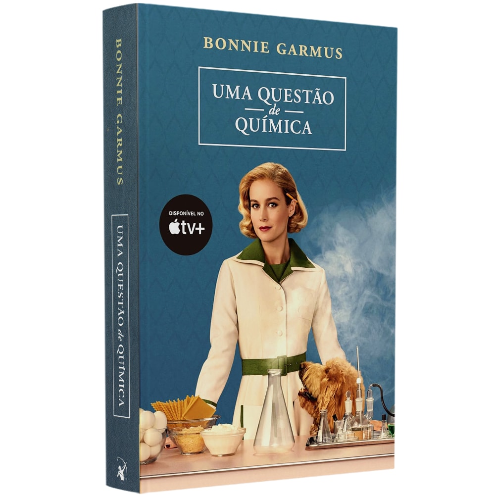 Livro Uma Questão de Química de Bonnie Garmus, capa azul com foto de mulher em laboratório. — Plenitude