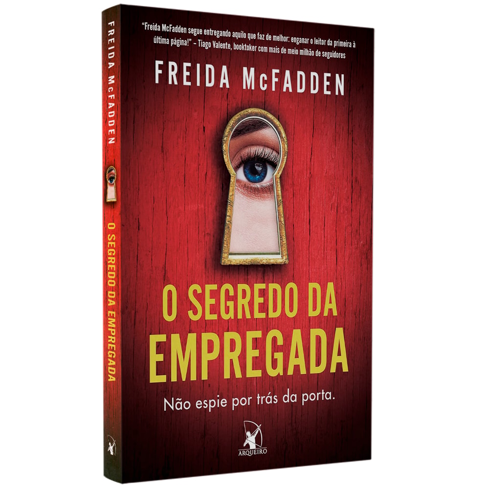 Livro O Segredo da Empregada, capa vermelha com fechadura e olho azul. — Plenitude