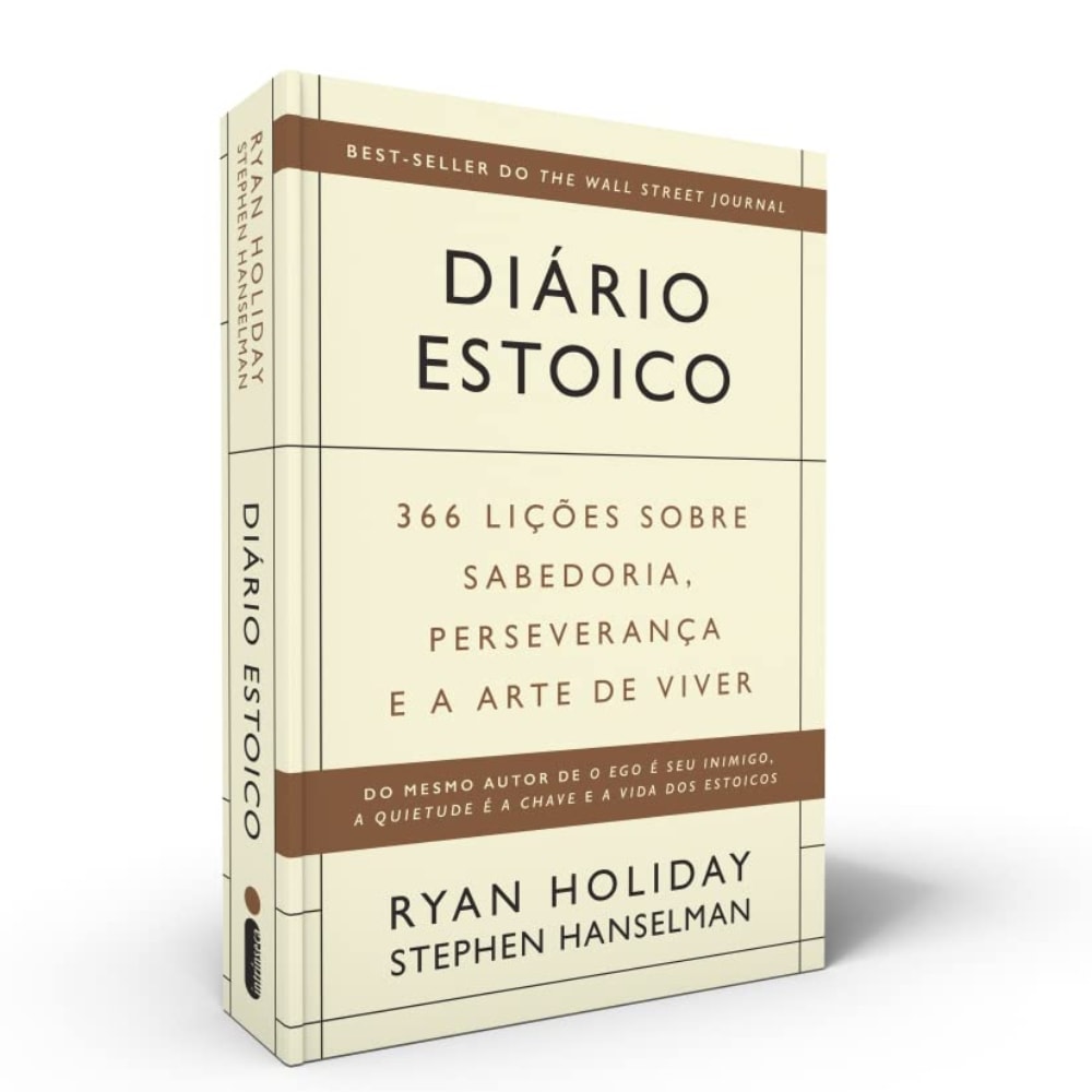 Livro Diário Estoico de Ryan Holiday, capa bege com título em preto e marrom. — Plenitude