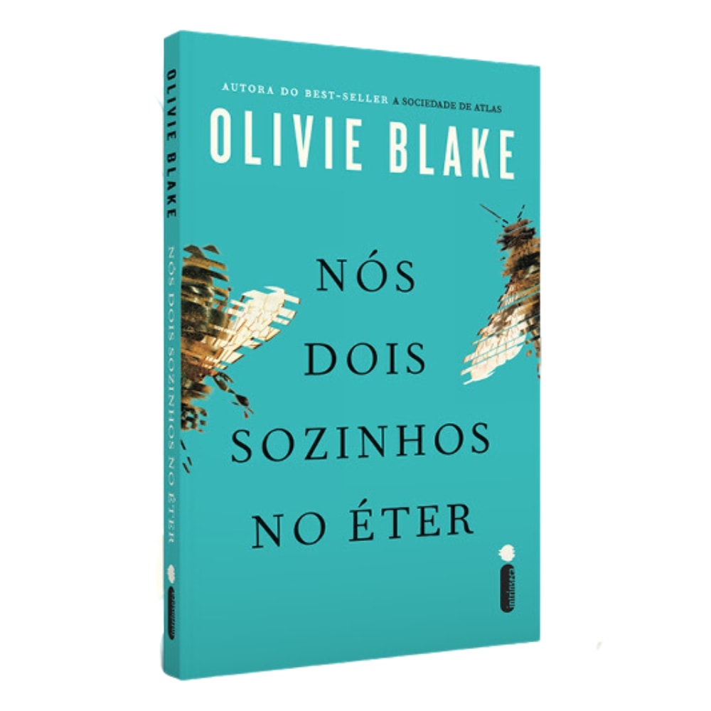 Livro Nós Dois Sozinhos no Éter, capa azul turquesa com ilustrações de corações em tons terrosos. Título em branco. — Plenitude