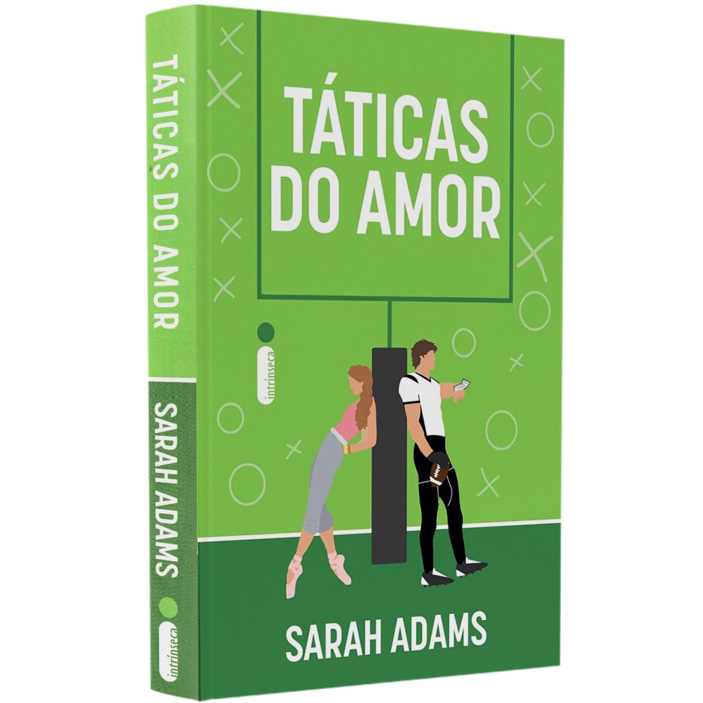 Livro Táticas do Amor de Sarah Adams, capa verde com ilustrações de casal e símbolos de jogo. — Plenitude
