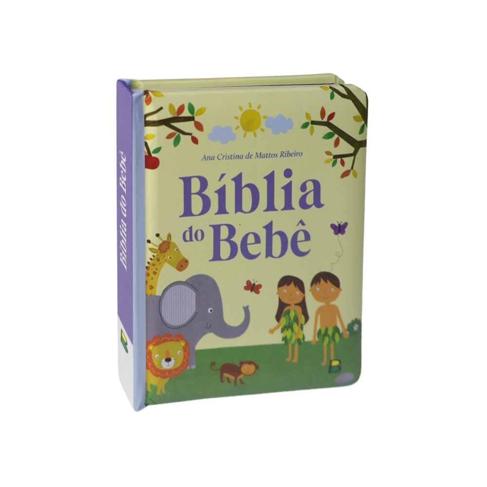 Livro infantil "Meu Livro Fofinho | Bíblia do Bebê" para 1 ano, capa amarela com ilustrações de Adão e Eva e animais. — Plenitude