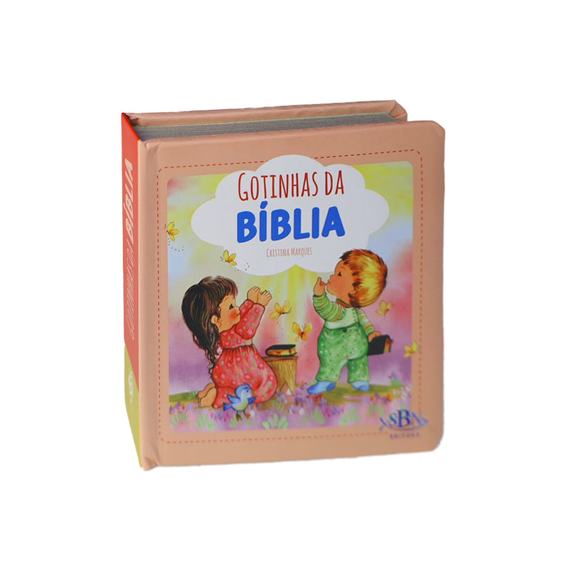 Livro "Gotinhas da Bíblia" de Cristina Marques, SBN Editora. Capa rosa com crianças e borboletas. — Plenitude