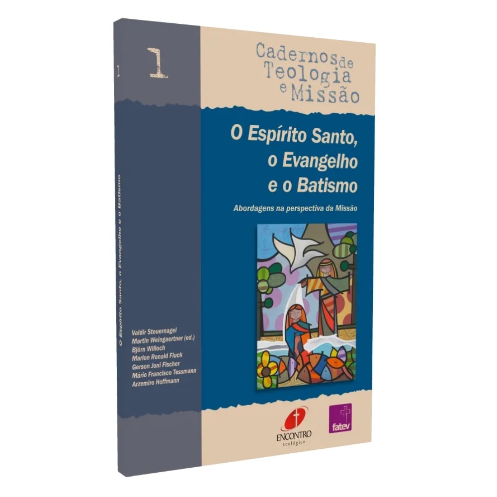 Livro "O Espírito Santo, o Evangelho e o Batismo", capa azul e branca com ilustração colorida. — Plenitude