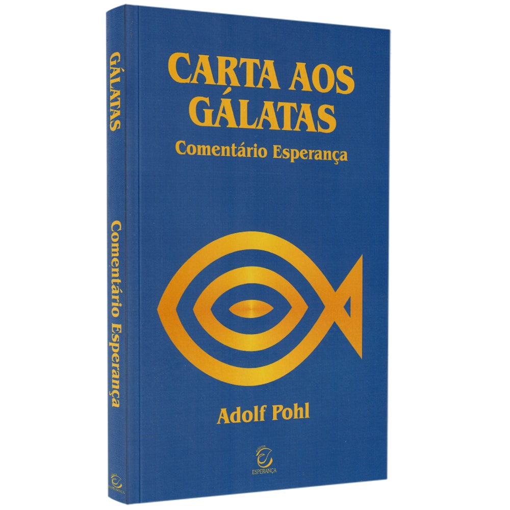 Livro Comentário Carta Aos Gálatas de Adolf Pohl, capa azul com símbolo de peixe dourado — Plenitude